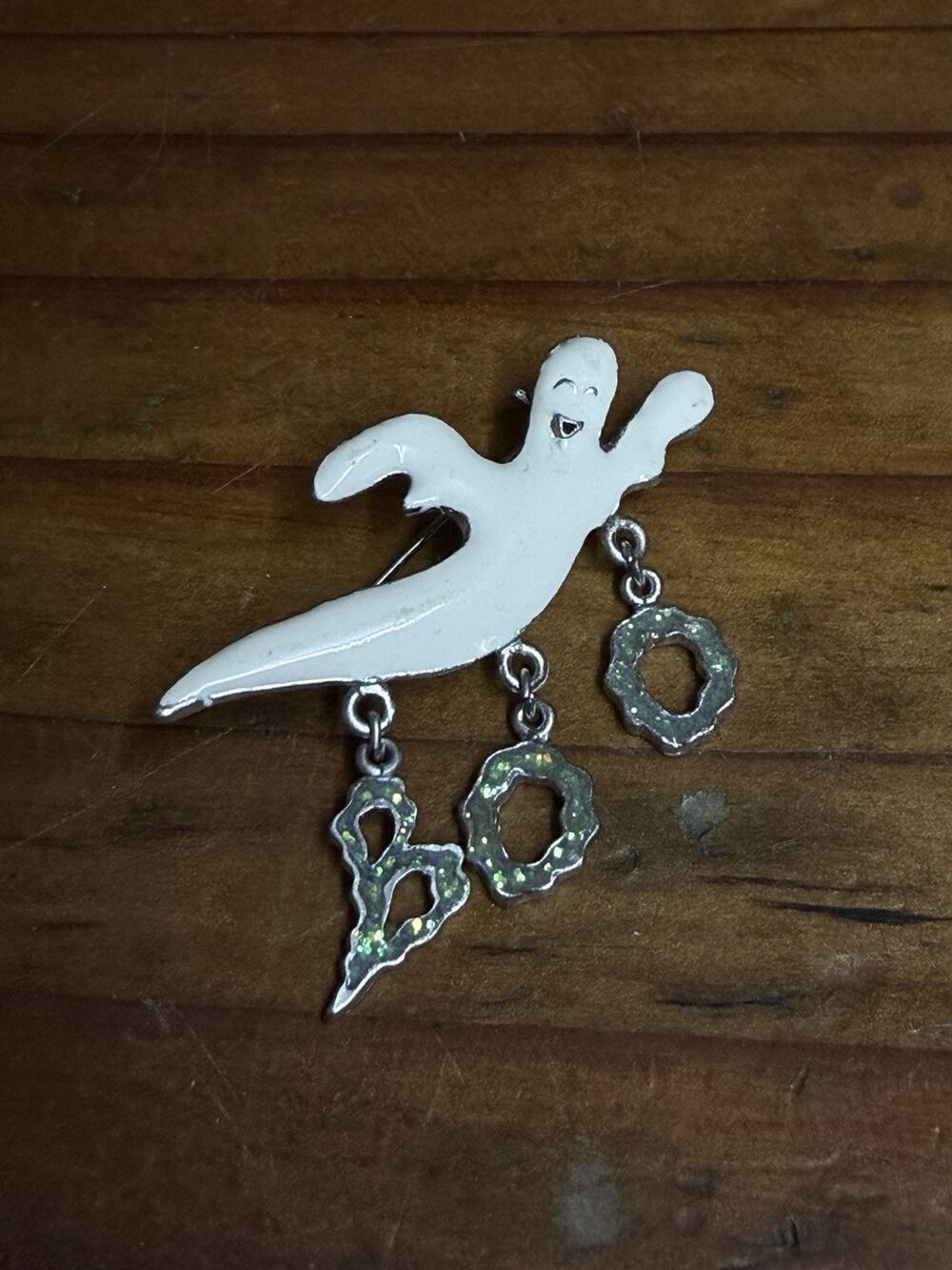 Ghost With Dangling Boo Halloween Pin Brooch